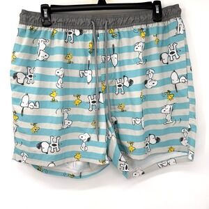 Peanuts Snoopy & Woodstock Swim Trunks Board Shorts Men's XL White Blue Stripes